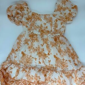 Boho Puff Sleeve Mini Dress | Rust Floral | Blu Pepper Size S